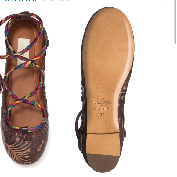 VALENTINO Leather Printed Ankle Tie Flat shoes in 38.5 - Picture 5 of 6